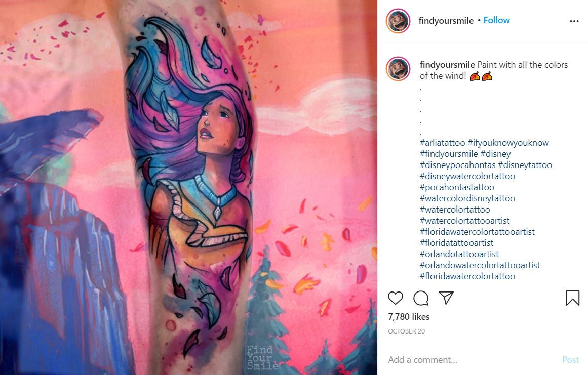 Pocahontas tattoo by @Findyoursmile on Instagram