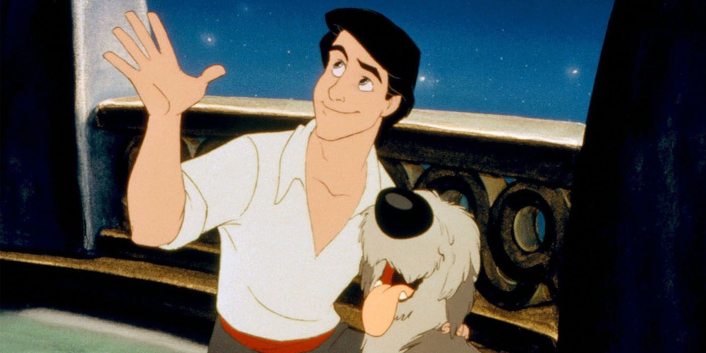 Prince Eric and Max waving and smiling in The Little Mermaid