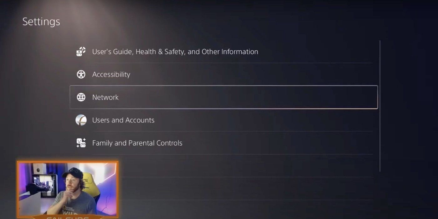 PS5 network settings menu