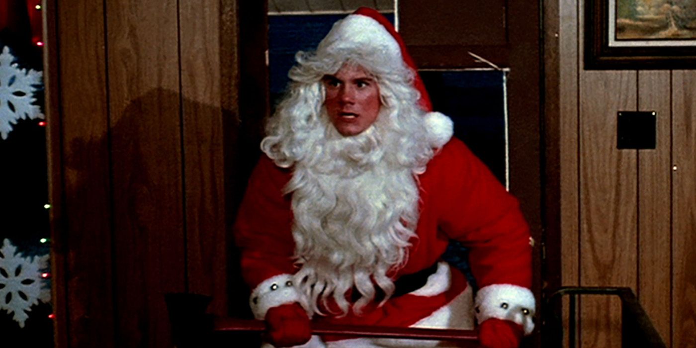 A man dressed as Santa looking scared in Silent Night, Deadly Night.