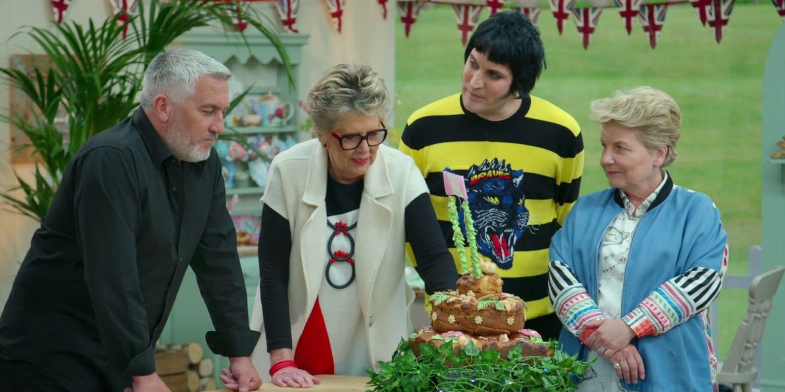 Competitors and judges in &quot;The Great British Baking Show Holidays.&quot;