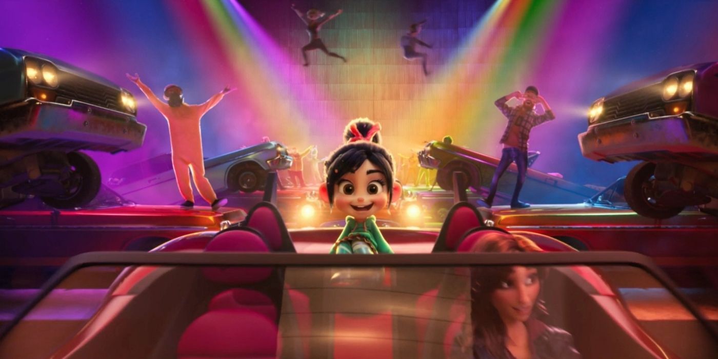 A still of a little girl in the back of a car smiling for Ralph Breaks The Internet's &quot;A Place Called Slaughter Race&quot;