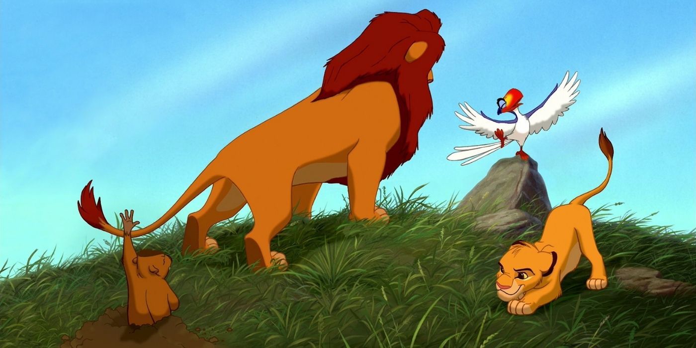 A still of The Lion King's &quot;Morning Report&quot; with Mufassa, Simba, and Zazu