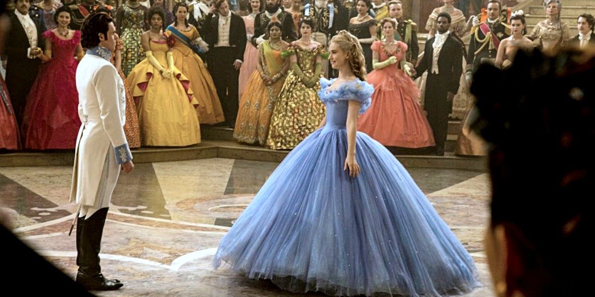 The Prince and Cinderella prepare to dance in the middle of the ball in the 2015 Cinderella