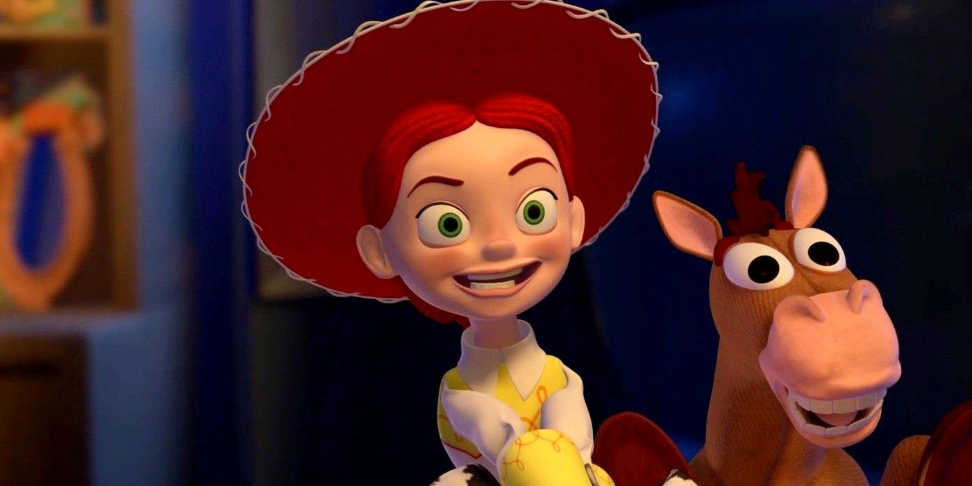 Jessie grins with Bullsye in Toy Story 2