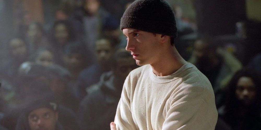 Eminem looking at his opponent in 8 Mile