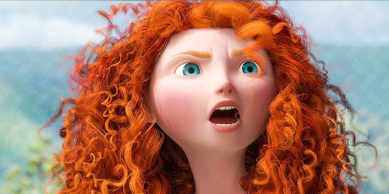 A close up of Merida talking in Brave
