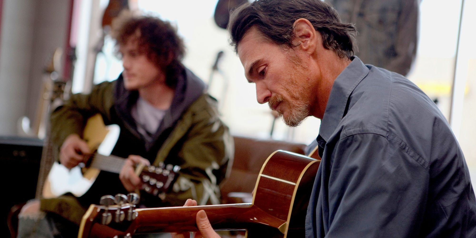 A still from Rudderless starring Billy Crudup and Anton Yelchin Cropped