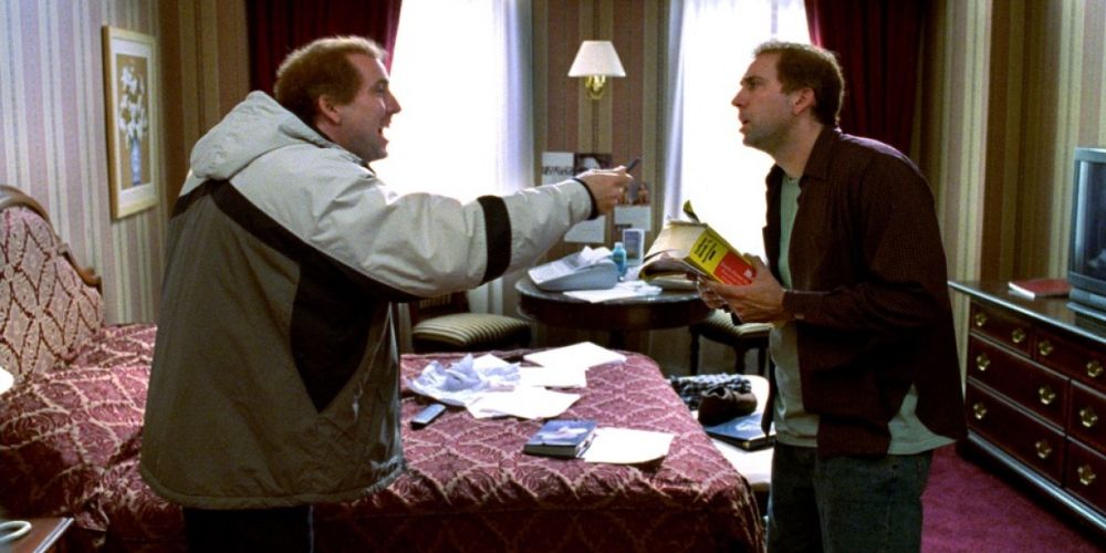 Charlie and Donald argue in a hotel room in Adaptation