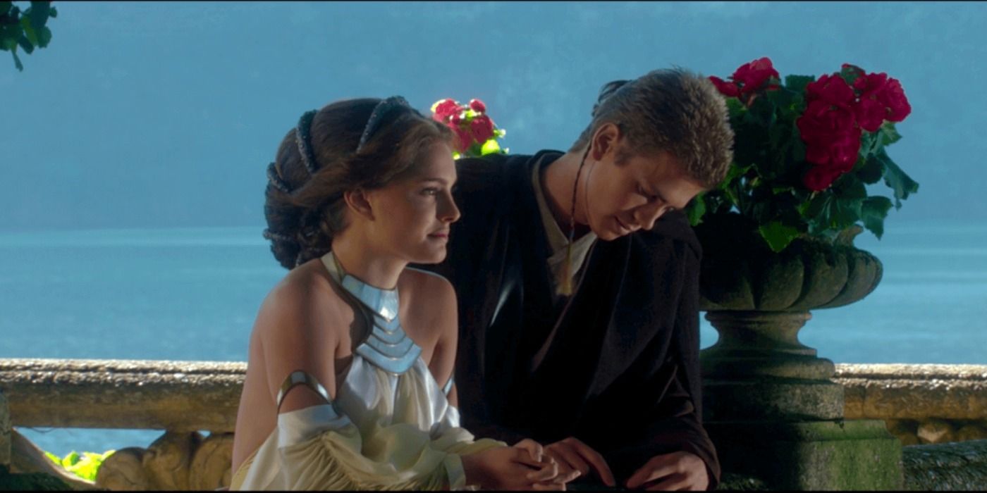Hayden Christensen como Anakin e Natalie Portman como Padme em Star Wars O Ataque dos Clones