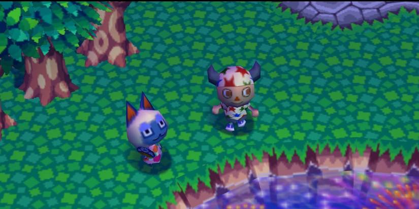 The player next to a villager in the GameCube Animal Crossing game.