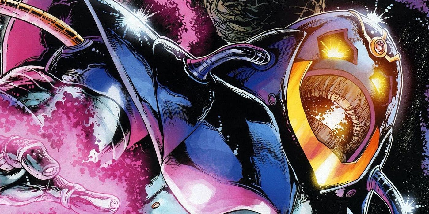 The Anti-Monitor powers up his eye beams in a comic panel.