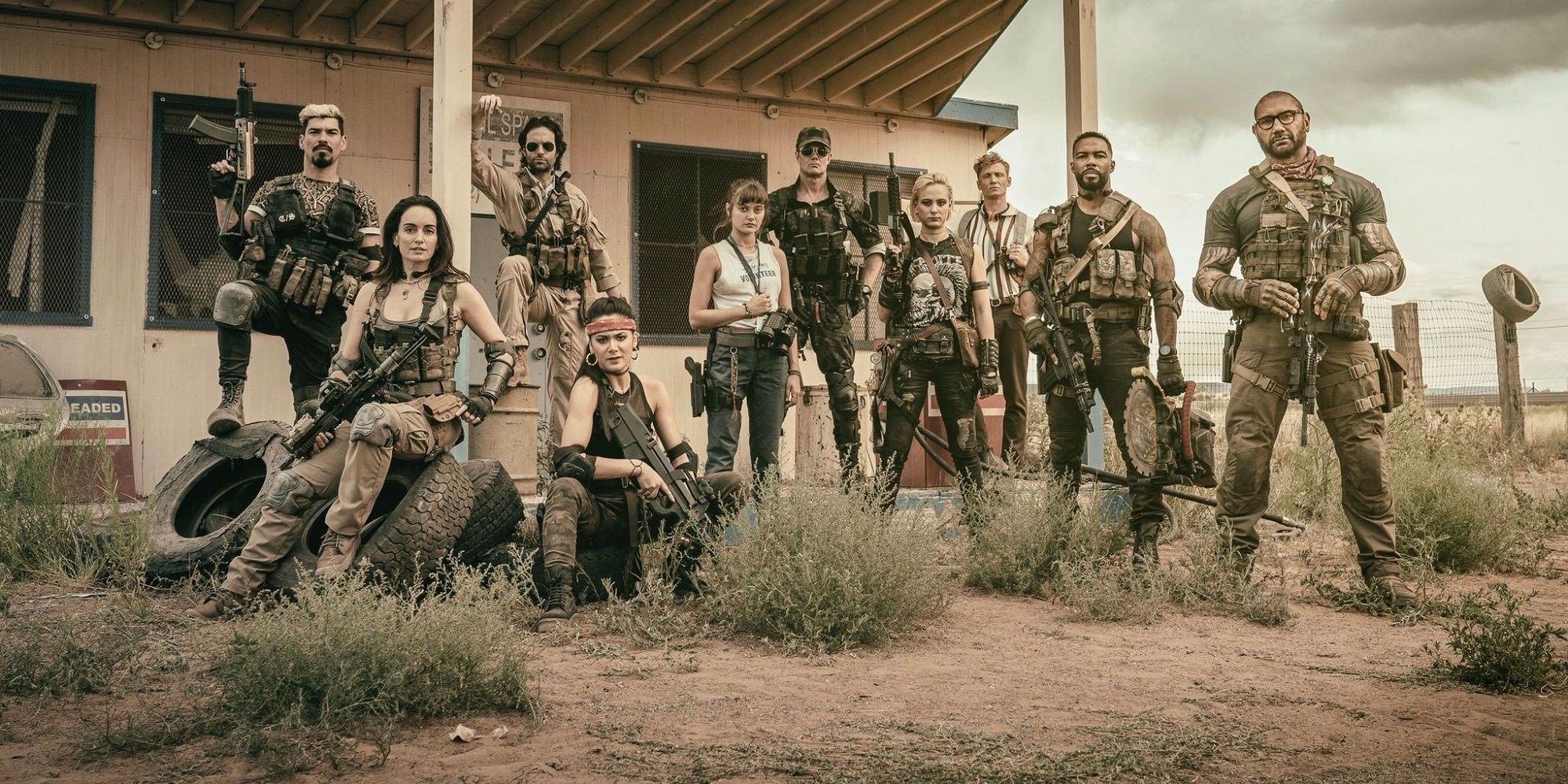 The cast of Army of the Dead armed with guns