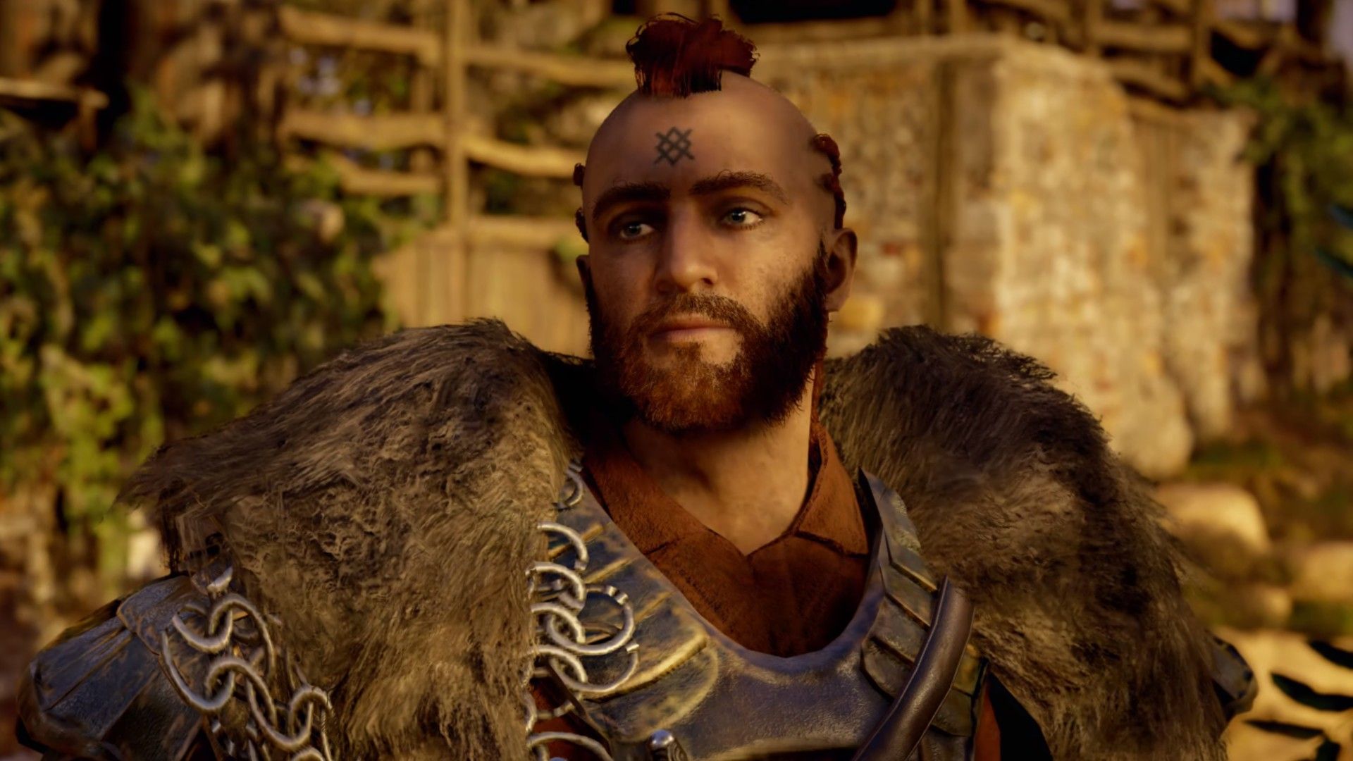 A close-up of Broder in the sunshine in Assassin's Creed Valhalla.