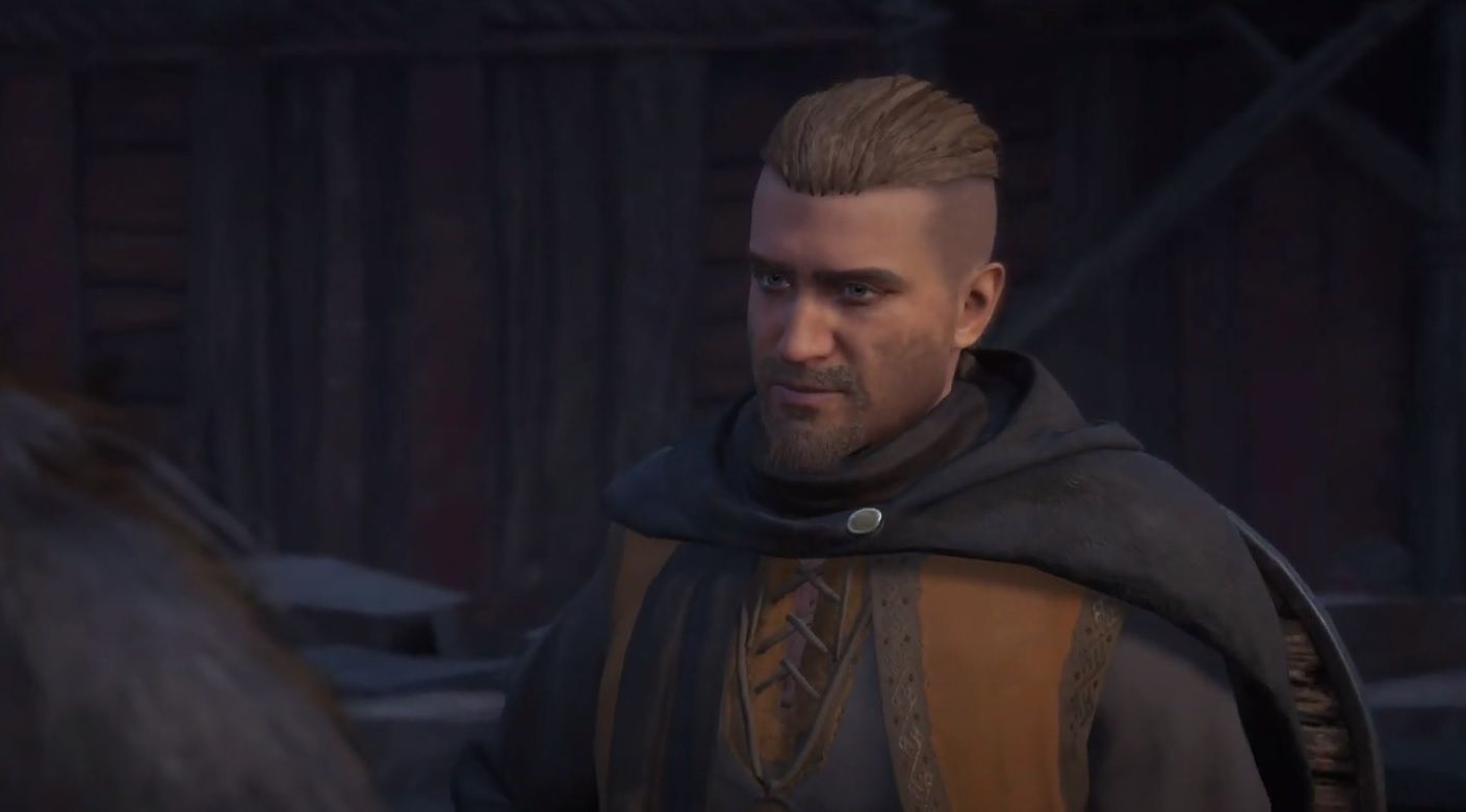 A shot of Stigr from Assassin's Creed Valhalla, looking annoyed.