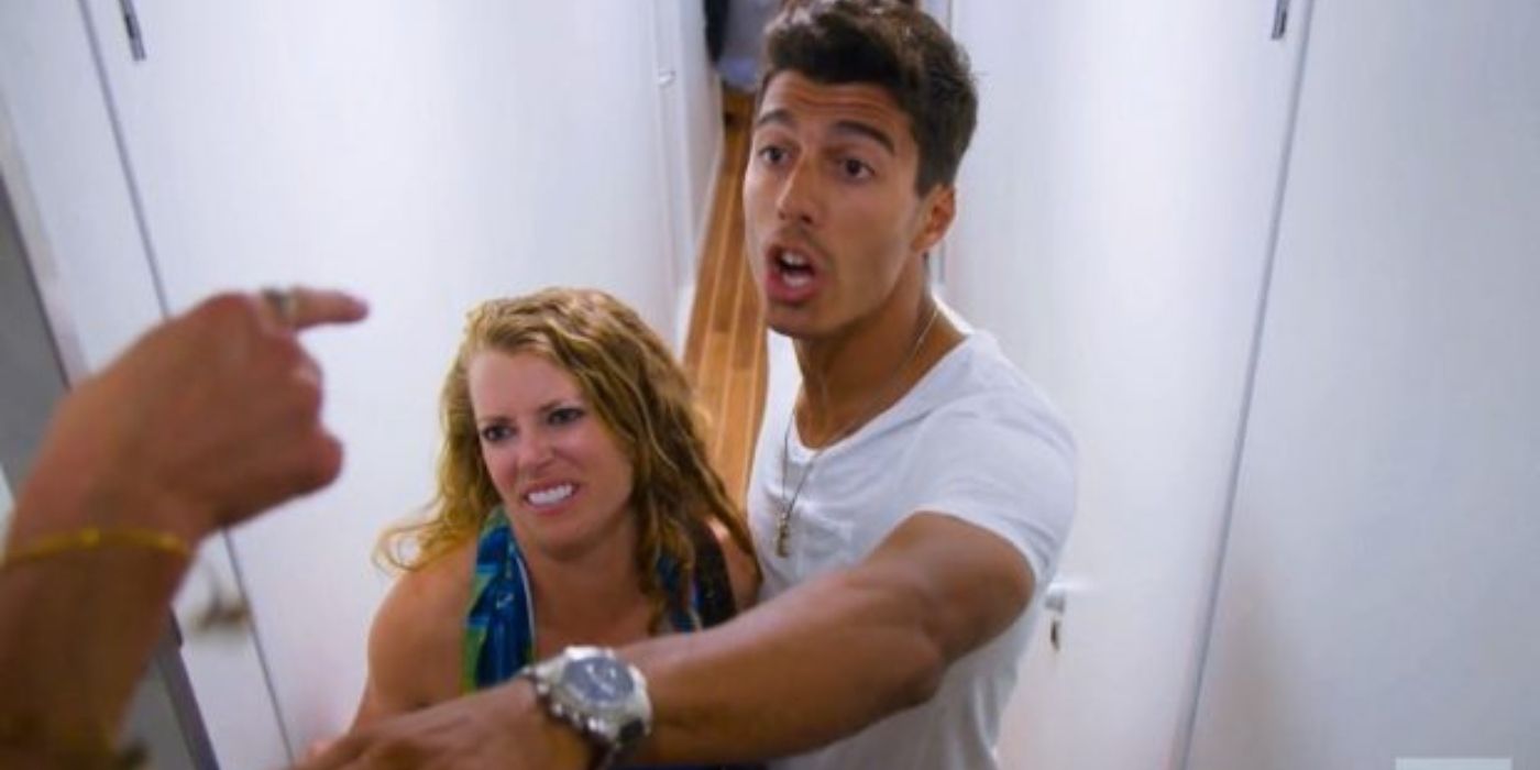 Bruno Duarte yelling on Below Deck season 5 with a girl beside him