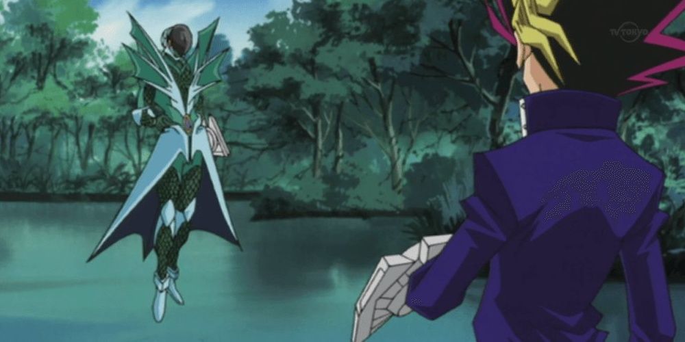 Yugi going against Gansley in his Deepsea Warrior form