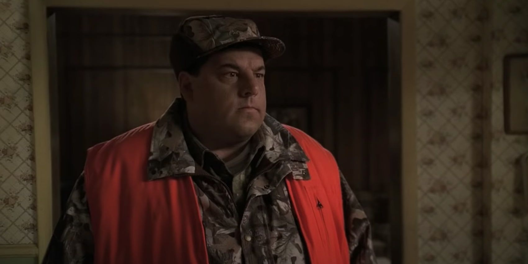 Bobby Bacala wearing an orange vest from The Sopranos