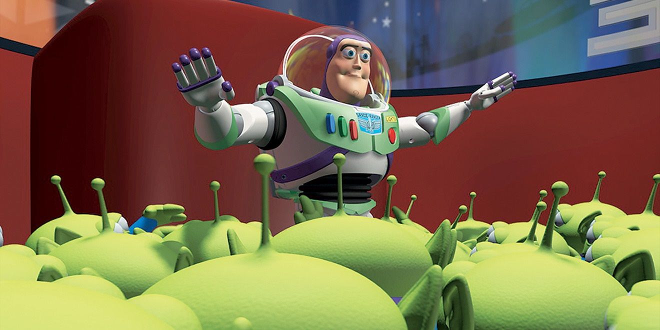 The aliens look up to Buzz in Toy Story