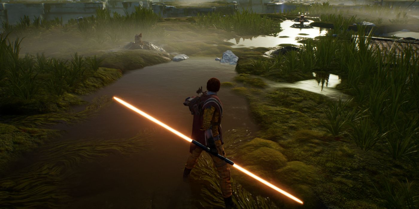 Cal Wielding An Orange Lightsaber - Star Wars Jedi Fallen Order