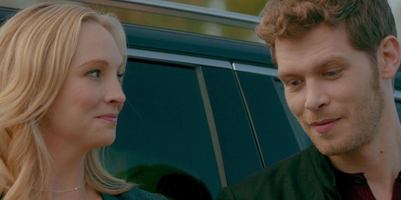 Caroline and Klaus smiling at each other in The Originals.