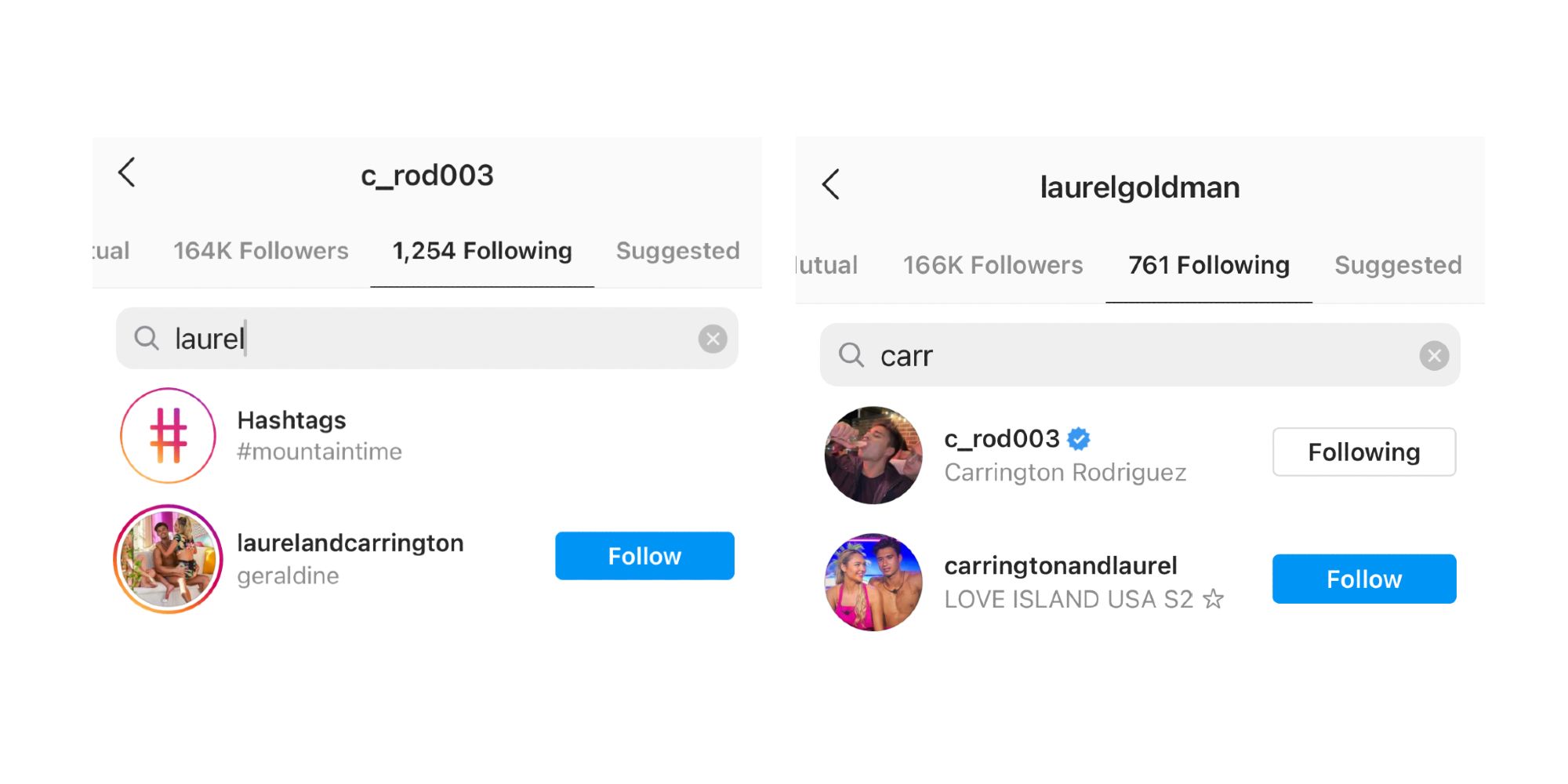 Love Island USA: Carrington No Longer Follows Laurel On Instagram
