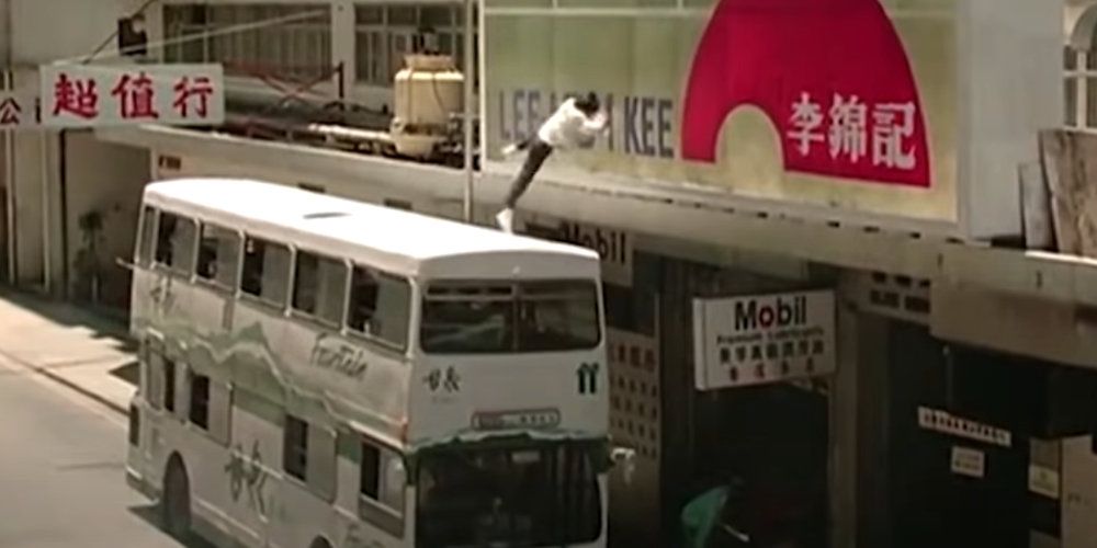 Jackie Chan leaping off of a bus in Police Story 2