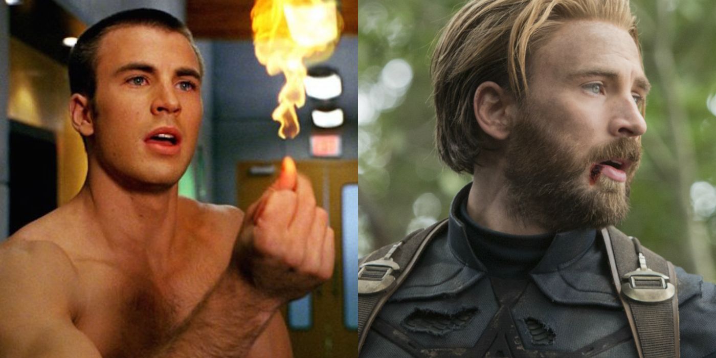 Split image of Chris Evans in Fantastic Four and Avengers: Infinity War