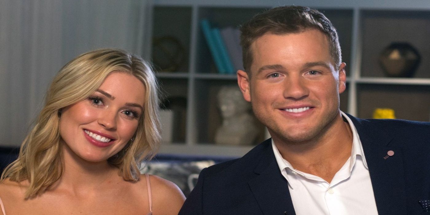 Colton Underwood and Cassie Randolph smiling for the camera in The Bachelor.