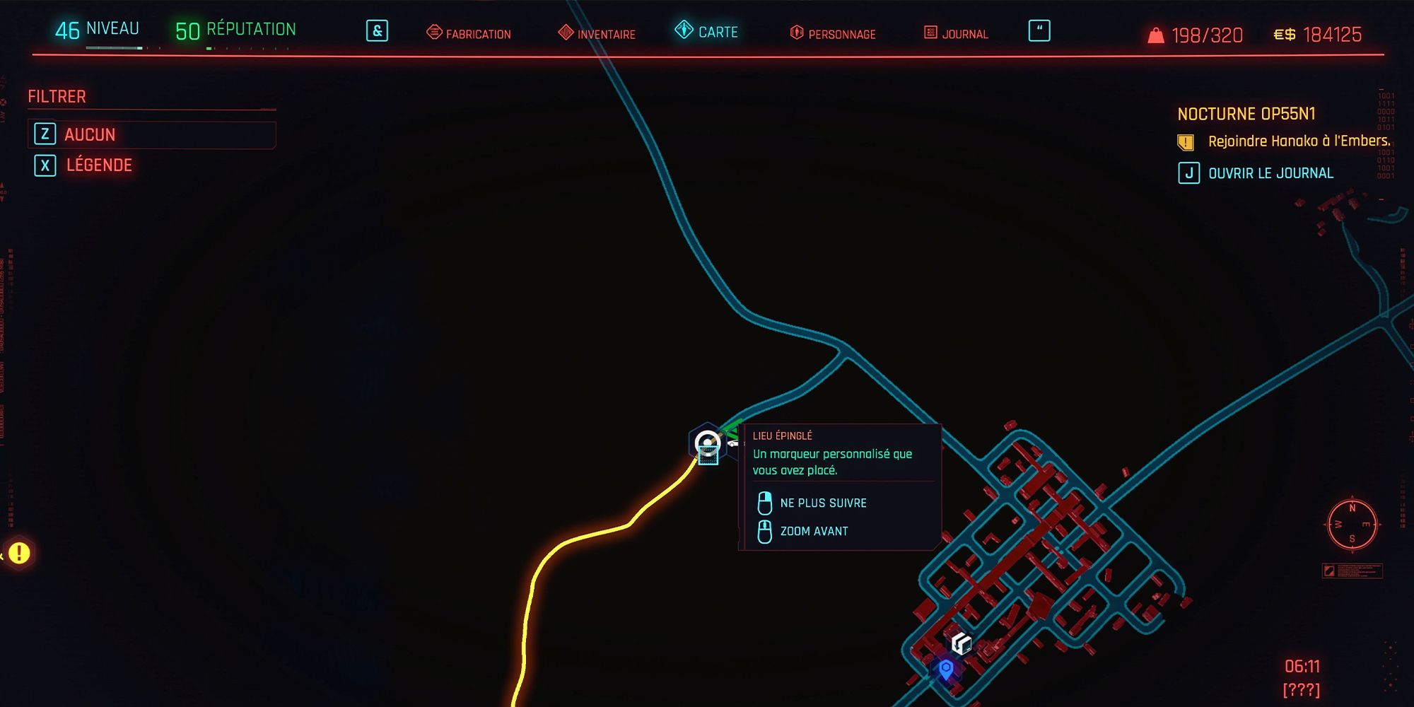 The location of Cyberpunk 2077's Batmobile on the in-game map