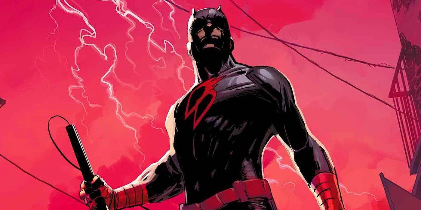 Daredevil standing and holding his staff in his black costume on the cover of Chinatown