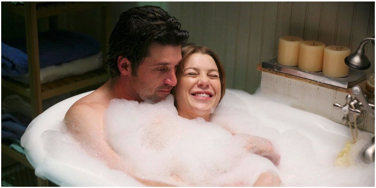 Meredith and Derek take a bath together on Grey's Anatomy