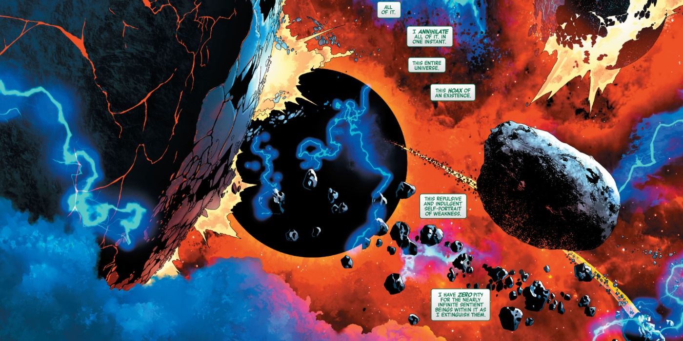 Comic book panel: Doctor Doom Destroys Multiverse