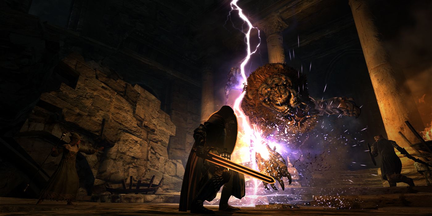Heroes fighting the Chimera in Dragon's Dogma