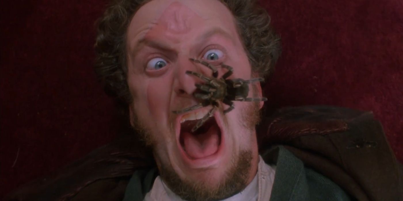 Marv gritando com uma aranha no rosto em Home Alone (1990)