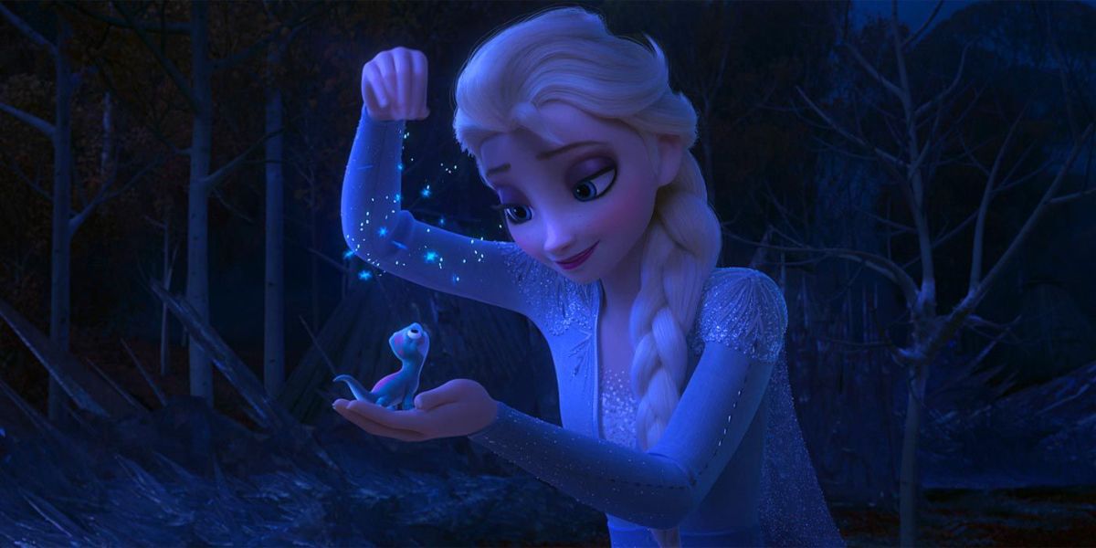 Elsa playing with small lizard in Frozen