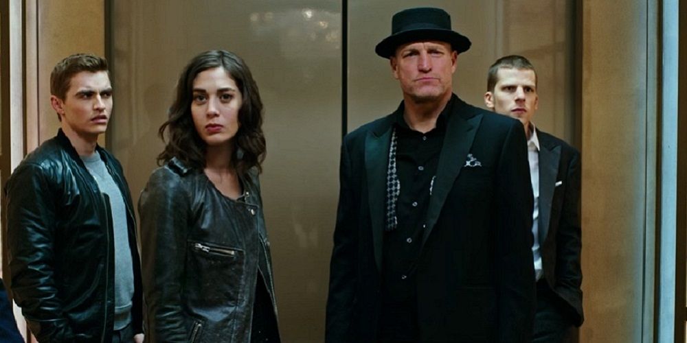 Dave Franco, Lizzy Kaplan, Woody Harrelson, Jesse Eisenberg in Now You See Me