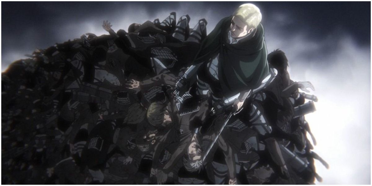 Erwin Smith stands on a mountain of corpses - Attack on Titan