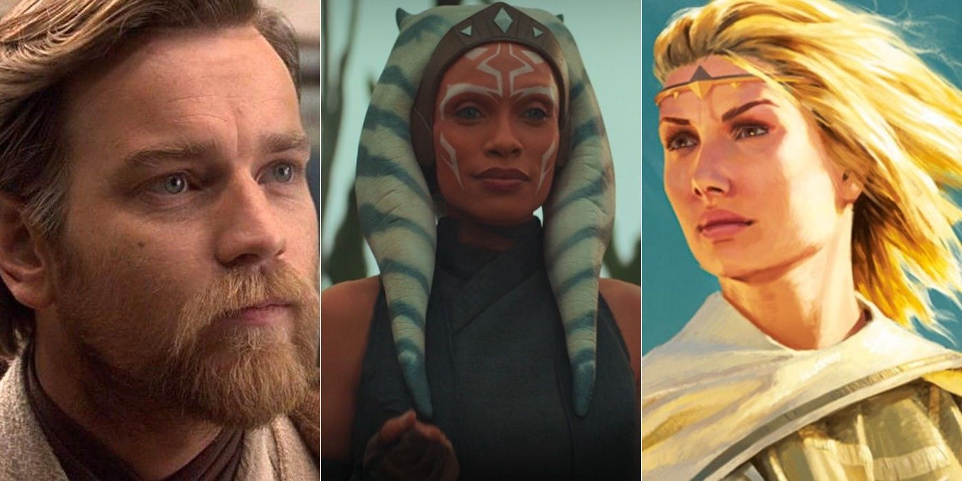 Ewan McGregor as Obi-Wan Kenobi in Star Wars, Rosario Dawson as Ahsoka Tano in The Mandalorian and High Republic