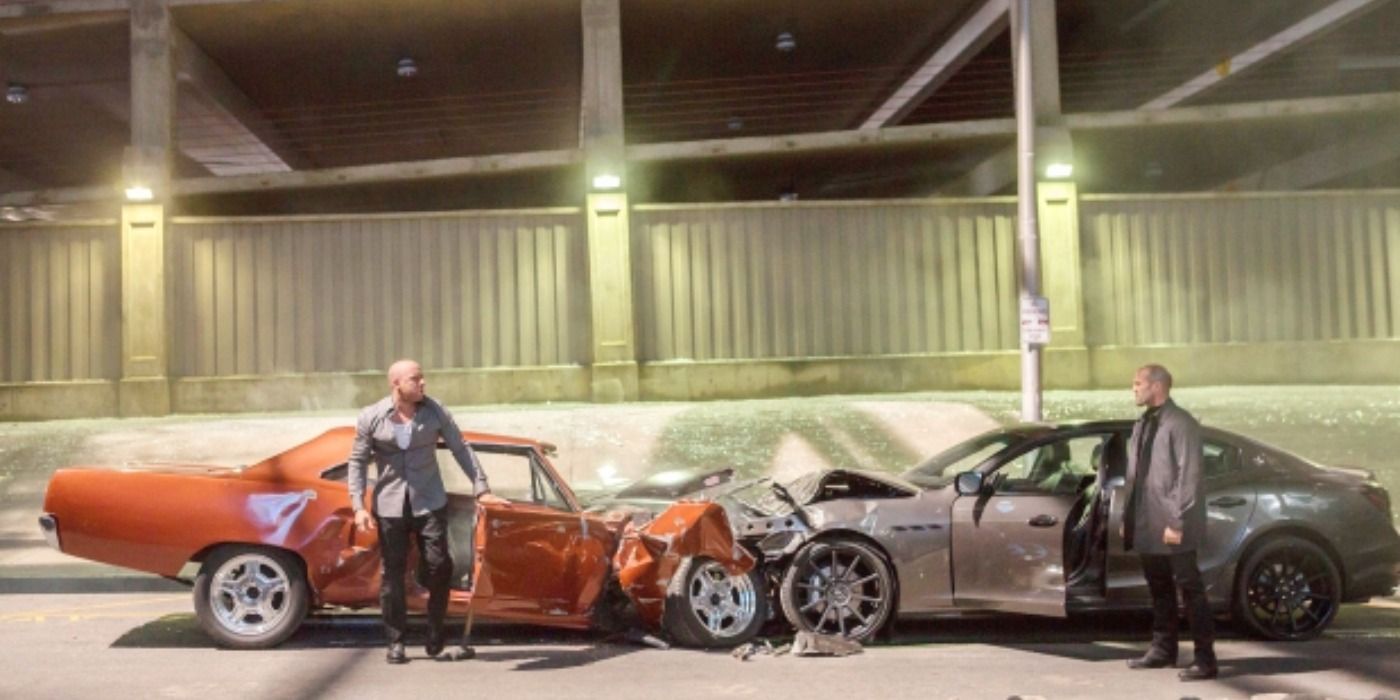 fast and furious 7 dom vs shaw car crash