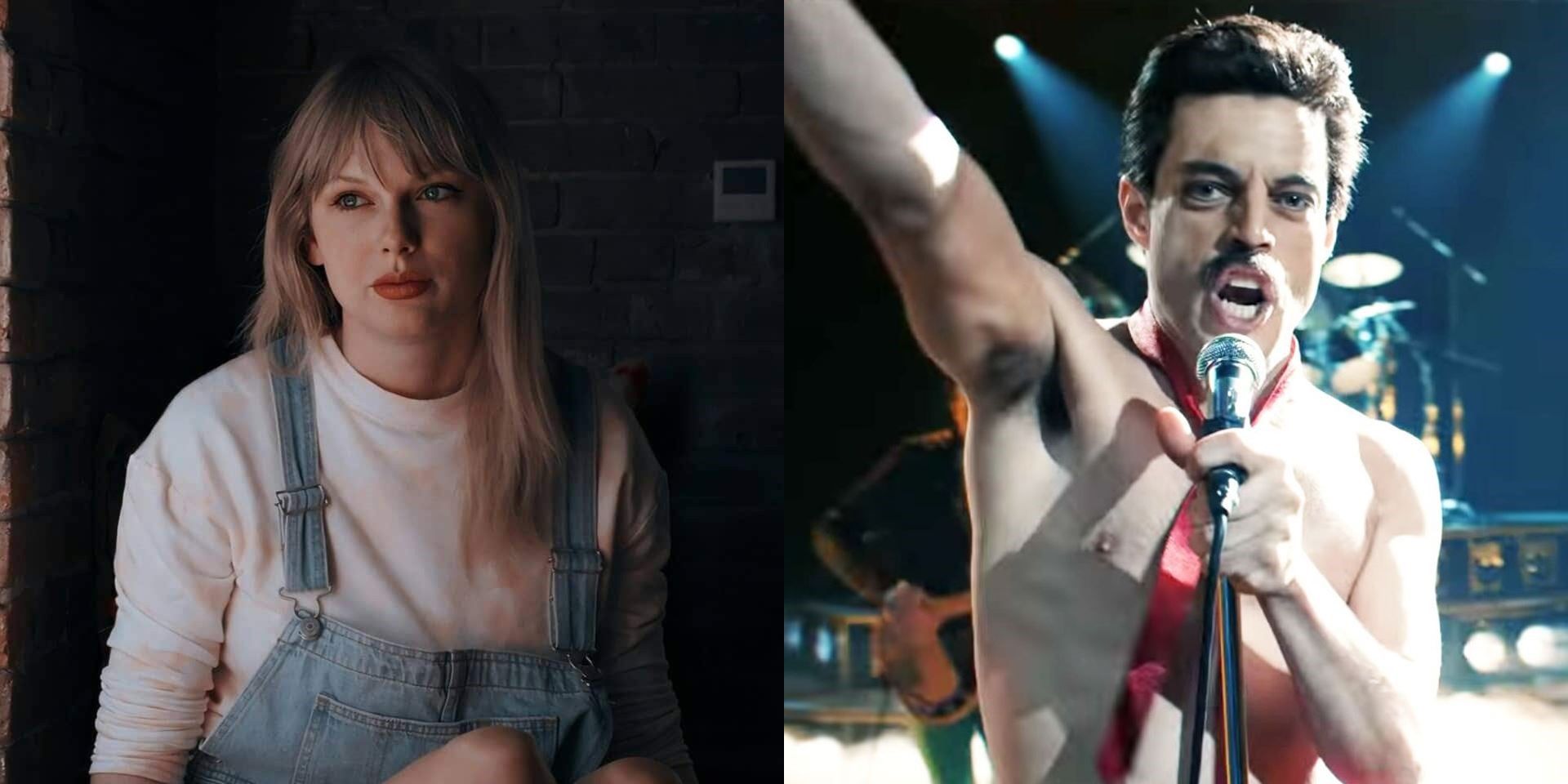 scenes from Taylor Swift Miss Americana and Bohemian Rhapsody