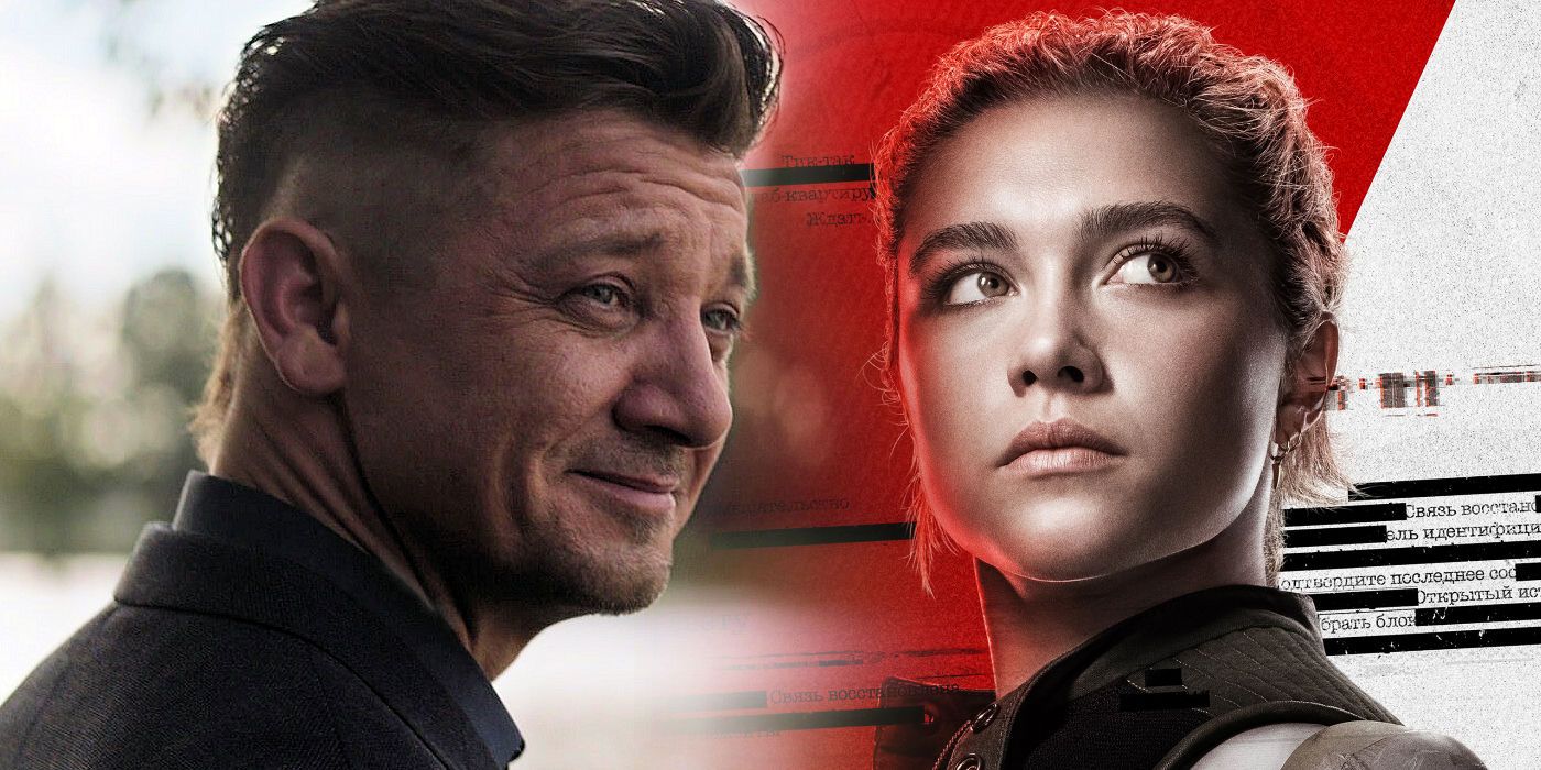 Florence Pugh as Black Widow and Jeremy Renner as Hawkeye