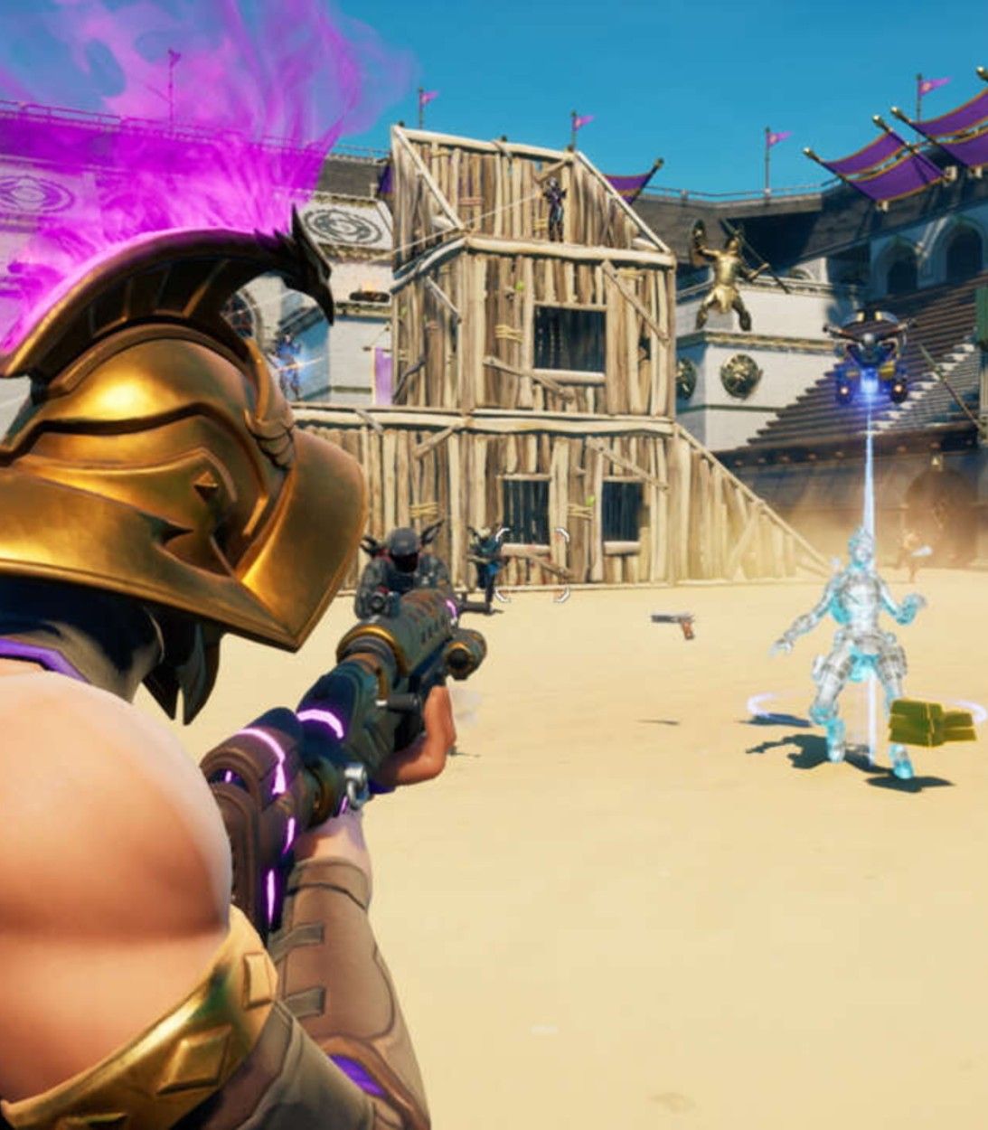 A player tries to disappear into the sand to evade an opponent in Fortnite Season 5