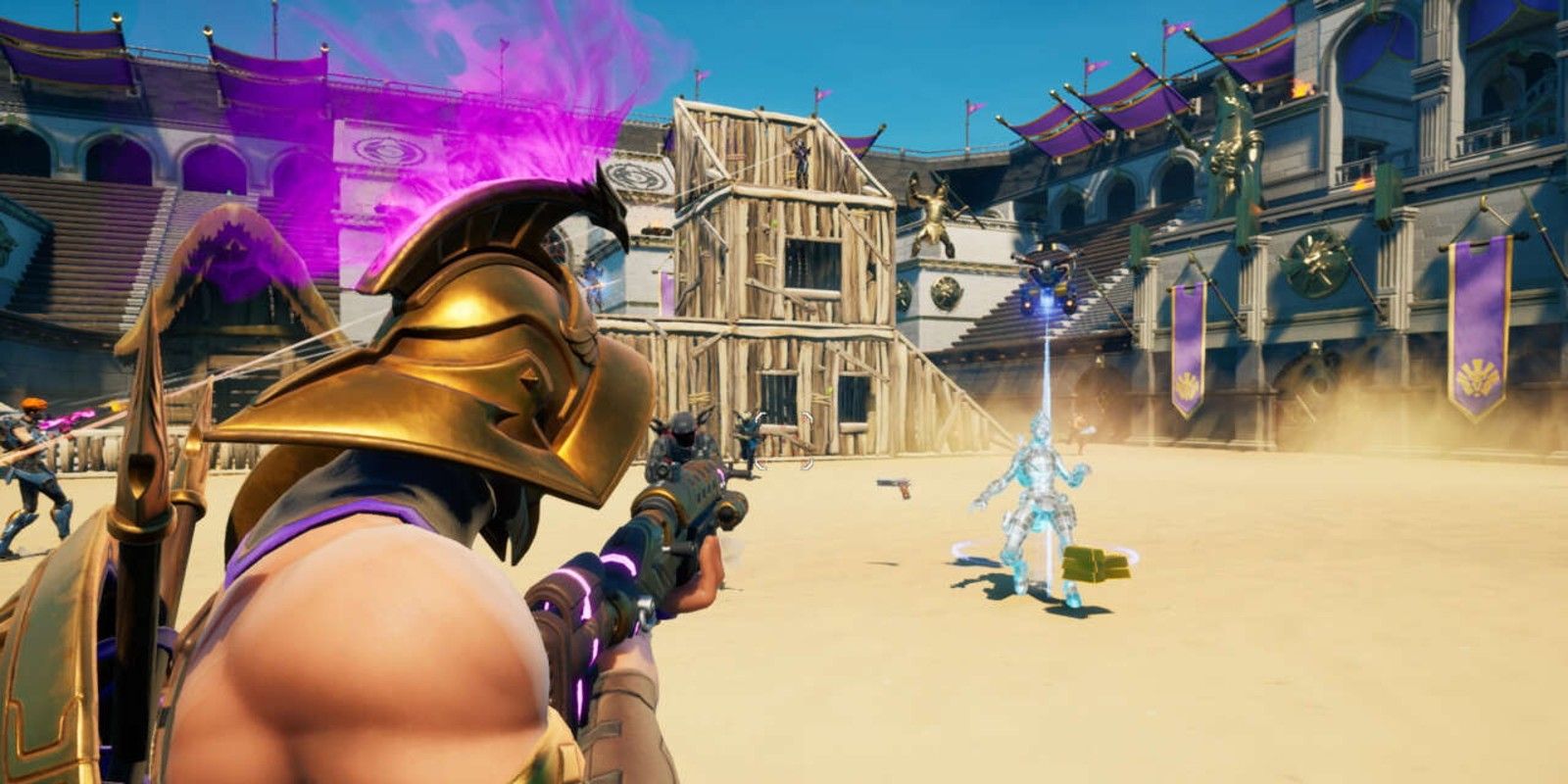 A player tries to disappear into the sand to evade an opponent in Fortnite Season 5