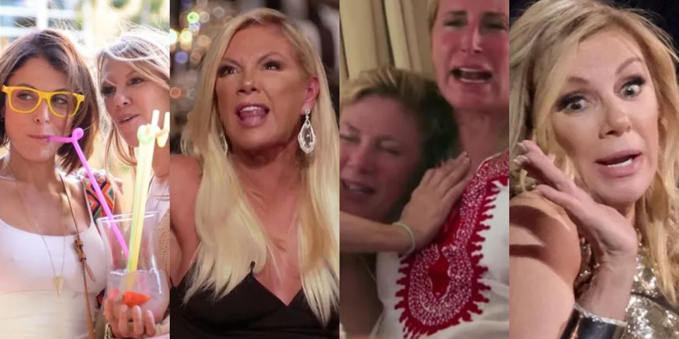 Four split images of Ramona acting out on RHONY