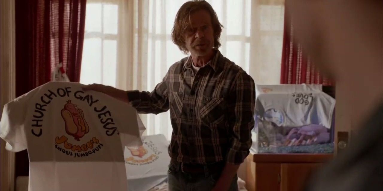 Frank in Shameless with a Gay Jesus shirt