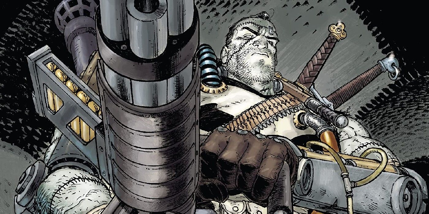 Frankencastle holding a gun in the comics