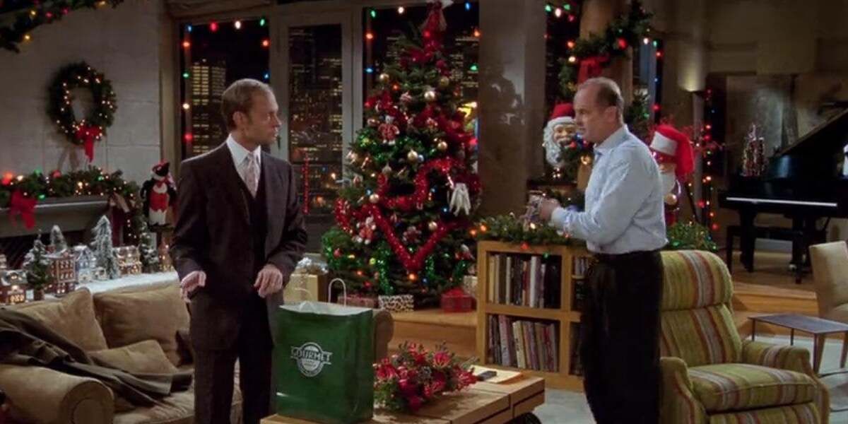 Niles and Frasier's Christmas-decorated apartment in Frasier