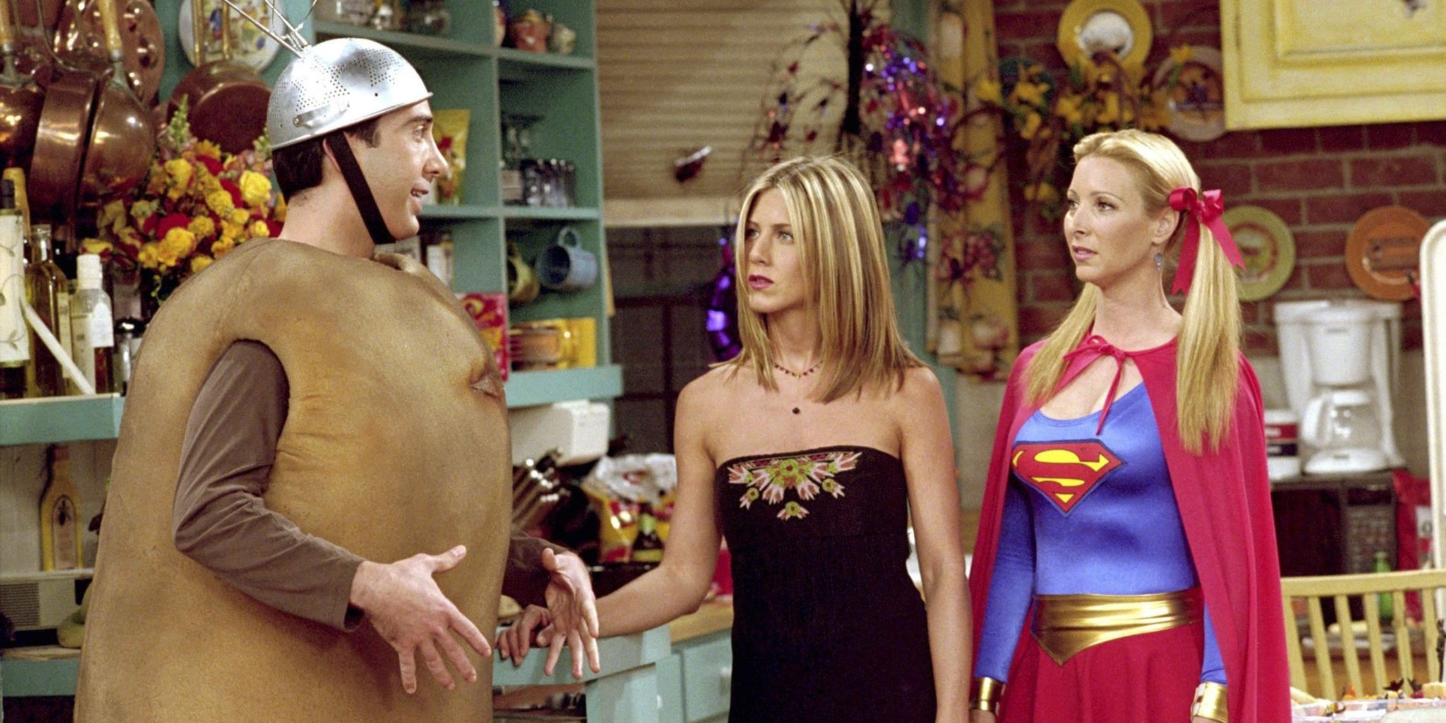 Ross Geller (David Schwimmer), Rachel Green (Jennifer Aniston), and Phoebe Buffay (Lisa Kudrow) in &quot;Friends.&quot;