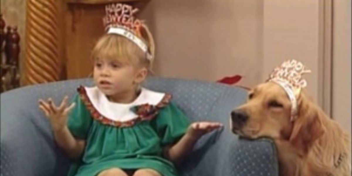 Michelle Tanner with Comet celebrating New Years Eve